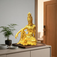 Resin Guanyin Statue in Gold for Home Zen Decor