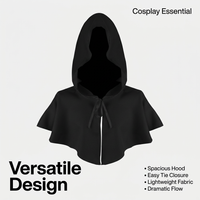 Carnival Hooded Cloak for, Gothic Fancy Dress Costume, Medieval Cosplay Cape wit #variant:Black