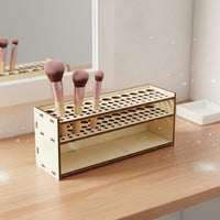Wooden Makeup Brush Holder Minimalist Design Multi-Hole Pen Stand Large Capacity