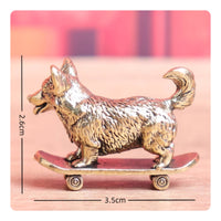 Corgi Figurine with Skateboard Miniature Corgi on Skateboard Retro for Bookshelf