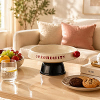 Pedestal Fruit Bowl Glossy Serving Item Printed Wordmark