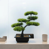Tabletop Conifer Bonsai Low Maintenance Artificial Potted Conifer Green