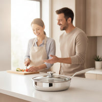 Stainless Steel Skillet with Lid Uncoated Stainless Steel Frying All-Cooktop Cooktop skillet with Lid for Home Cooks