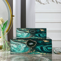 2 Pieces Jewelry Box with Hinged Lid Glossy Marbled Jewelry Box Decorative Storage for Gift