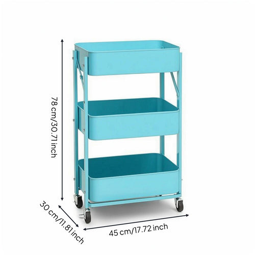 Rolling Cart with Mesh Baskets Space-Saving 3-Tier Rolling Cart Compact Portable for Students, Kitchen, Bedroom