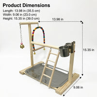 Parrot Playground with Bird Climbing Ladder and Bird Swing, Wooden Parrot Stand with Removable Tray, Multi-functional Cockatiel and Budgie Perch