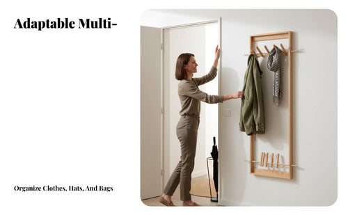 Solid Wood Framed Peg Rack Space-Saving Wall-Mounted Coat Easy Installation Entryway Organizer Minimalist Design for Homeowners, Families, Renters, Hallway, Mudroom, Living Room, Bathroom