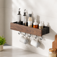 Wall Shelf, Wall-Mounted Rack, Black Walnut Wood, Set of 7, Wall Shelf, Rental-Friendly, Kitchen Storage, Wall Storage