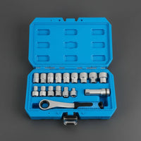 17 Pieces Through-Center Ratchet Socket Set Metric Sizes 12-12-Cornered Fastener Tool Set Molded Storage