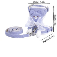 Retractable Dog Leash and Dog Harness Set, Soft Suede Velvet Plaid Bow Harness Leash, Puppy Leash for Daily Walking Leash and Training Leash Use