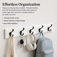 Wood Coat Rack Wall Mount, 5 Hook Modern Wooden Coat Rack for Mudroom, Space Saving Hallway Entryway Organizer