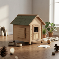 Wooden Dog House Elevated Floor Gabled Rooftop Dog House Slatted Construction for Indoor