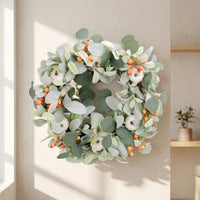 Eucalyptus Wreath with Pumpkins Thanksgiving for Wall, Kitchen