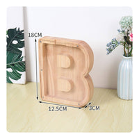 Wooden Letter Piggy Bank Decorative Alphabet Currency Box Natural Wood