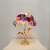 Decorative Rose Lamp Multicolor Floral Table Lamp Gold-Tone Corded for Bedroom, Living Room, Wedding