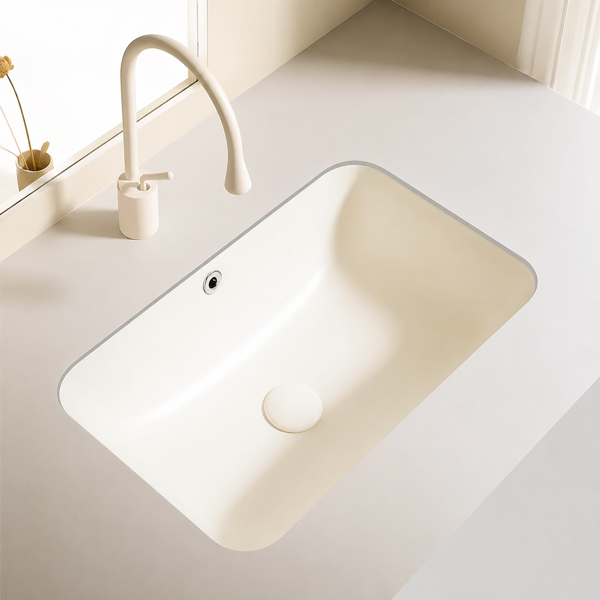 Recessed Washbasin For Hotels & Commercial Spaces Cream Ceramic Washbasin Classic Design