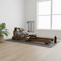 Foldable Wooden Rower Walnut Finish Water Rowing Machine Compact Folding Rowing Machine