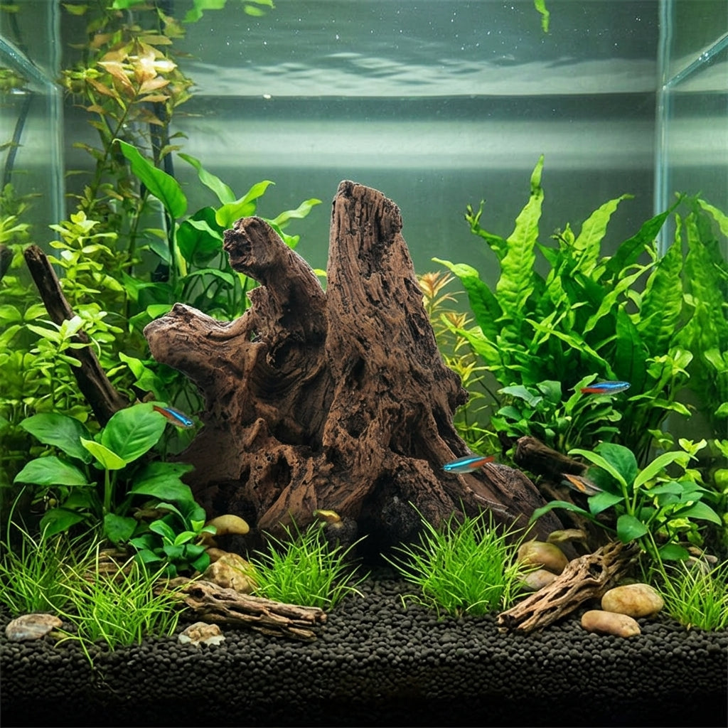 Driftwood Aquarium Cave Decoration, Bark-Textured Resin Ornaments with Hiding Cavity, Freshwater Aquatic Tank Habitat Decor
