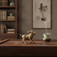 Brass Goat Figurine Small Brass Tea Pet Mini for Office Shelf, Display Cabinet