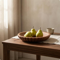 Tabletop Fruit Tray Carved Wooden Fruit Tray Round Wooden Serving Bowl