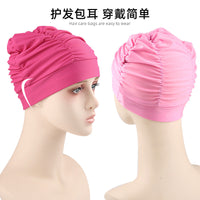 Women's Pleated Swimming Cap for Long Hair, Ear Protection, Unisex