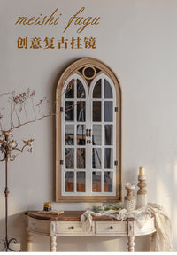 创意餐厅墙面装饰可开假窗户民宿摄影道具复古背景墙仿真圆弧镜子