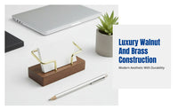 Walnut Business Card Holder, Brass Desktop Organizer, Office Card Stand
