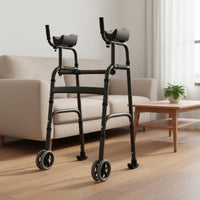 Upright Folding Walking Assistant Strolling Support Height Adjustable Standing Gait Support with Armrests Two-Mode Mode