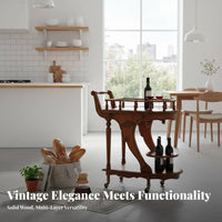 Vintage Beverage Cart With Wheels Mobile Beverage Rack Cart Solid Wood Construction Wooden Serving Trolley for Hotel Managers, Home Bar, Dining Room