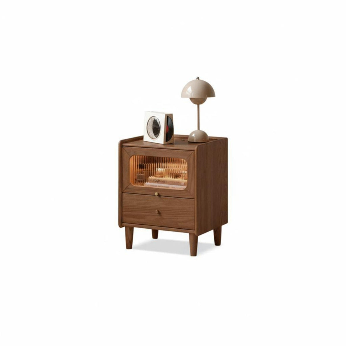 Bedside Table with Integrated Light Fluted Glass Drawer Nightstand tapactivated