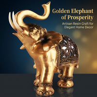Golden Resin Elephant Statue Feng Shui, Raised Trunk Elephant Statue Home Office Ornament, Sculpture - Image 2