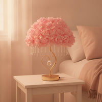 Rose Lamp Romantic Floral Table Lamp Gold-Tone Soft Glow for Girls, Bedroom, Nightstand
