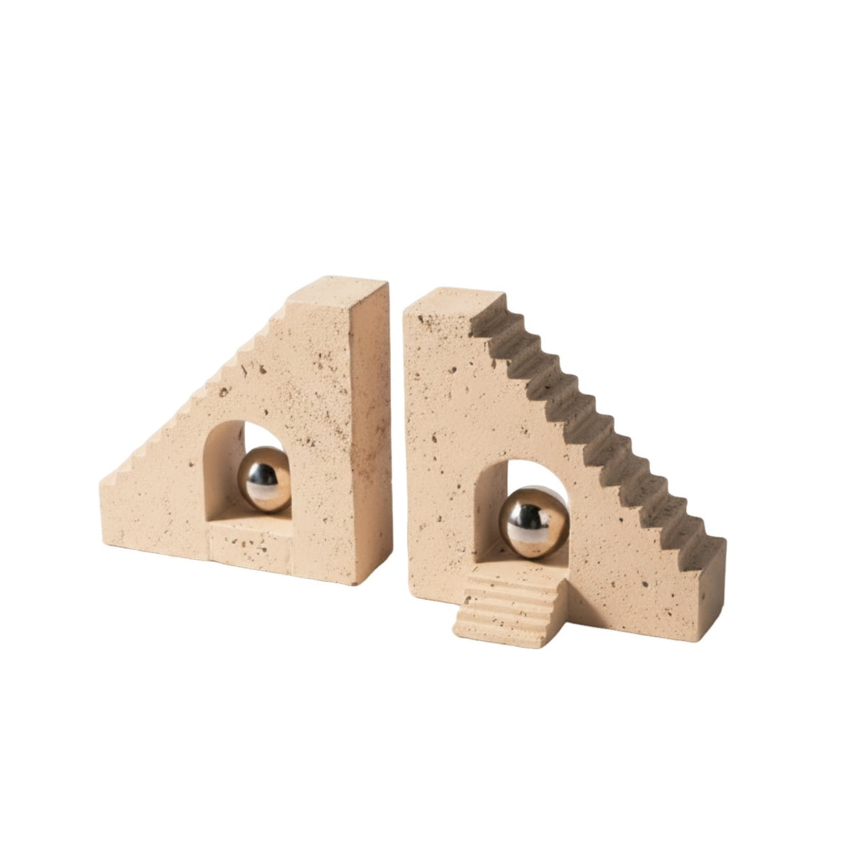Modern Design Beige Layered Arch Bookends Stone-Look Bookends