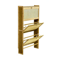 Bamboo Rotating Shoe Rack with 3 Doors, Space-Saving Entryway Cabinet