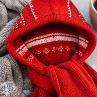 Fair Isle Balaclava Hat for Women, Winter Thickened Knit Scarf and Hat Combo