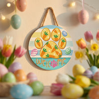 Easter Welcome Wreath Ready to Hang Front Door Easter Decoration Farmhouse Design Wooden Welcome Sign for Homeowners, Families, Entryway, Porch