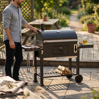 Trolley Briquette Barbecue Side Shelves Barbecue Grill with Lid Door Outdoor Cooking