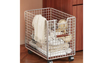 Rolling Wire Basket Trolley Push Handle Metal Utility Trolley Wood-Tone Grip