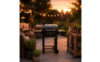 Barbecue Grill with Side Shelves Curved Lid Black Barbecue Grill Chimney Vent Outdoor Cooking for Backyard