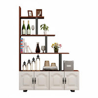 Room Divider Shelving Unit Display Shelf with Cabinet Freestanding Partition Shelf Hall Tree Bookshelf Sturdy Steel Frame Modern Wood Suitable for Living Room Entryway Bedroom