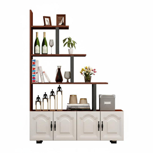 Room Divider Shelving Unit Display Shelf with Cabinet Freestanding Partition Shelf Hall Tree Bookshelf Sturdy Steel Frame Modern Wood Suitable for Living Room Entryway Bedroom