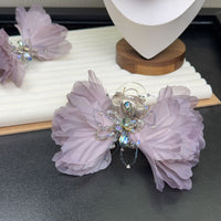 Purple Tulle Butterfly Hair Clip with Crystal Embellishments, Romantic Style