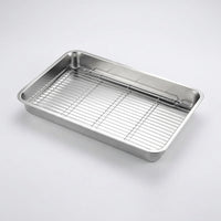 Stainless Steel Tray with Lid, 200mm Deep Basin Tray and Draining Tray, Rustproof Oil Draining Pan, Rectangular Basin for Food Cooking Tray