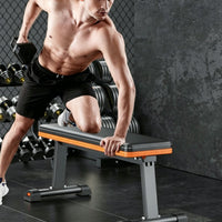 Folding Workout Bench Orange Trim Foldable Flat Bench Black Metal Frame