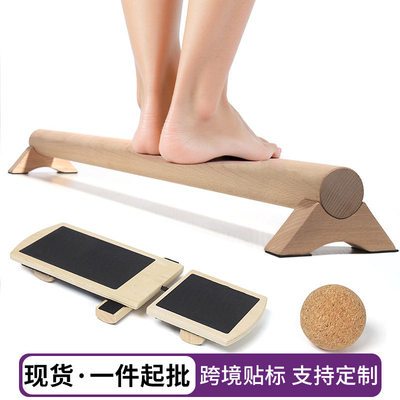 Juneng Wooden Balance Board with Stretcher for Strength Training and Ballet