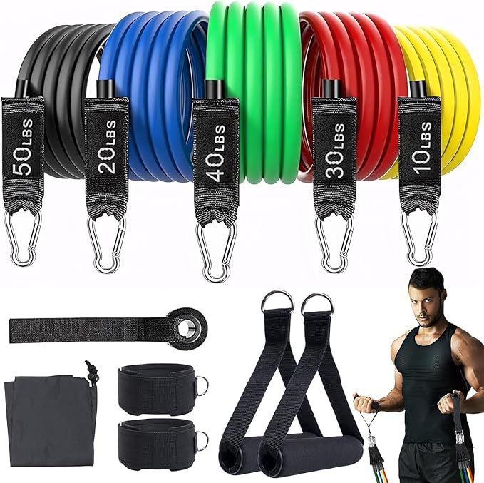 11-Piece 150 lbs Resistance Band Set for Home Fitness