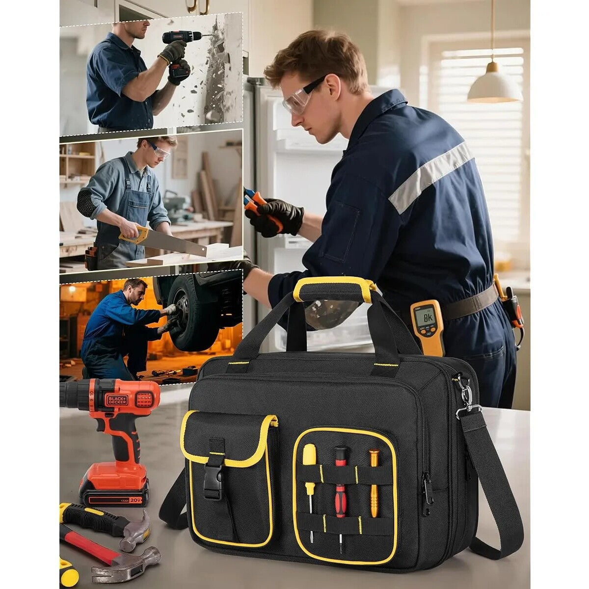 600D Heavy Duty Laptop Tool Bag for Engineers, Electricians, Carpenters, Portable Storage Pouch