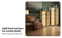LED Display Cabinet Solid Wood Frame Glass Door Bookcase Large Capacity Lighted Display Cabinet for Decor Enthusiasts, Living Room, Study, Home Office
