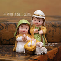 Cartoon Holy Family Nativity Scene Resin Figurine Set, Christmas Decor