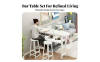 3 Pieces Space-Saving Narrow Counter Height Dining Set Modern Design High Top Table and Chairs Set Multi-Functional Narrow Sofa Table with Stools Stable Steel Frame for Apartment Dwellers, Homeowners, Students, Small Areas, Living Room, Breakfast Nook